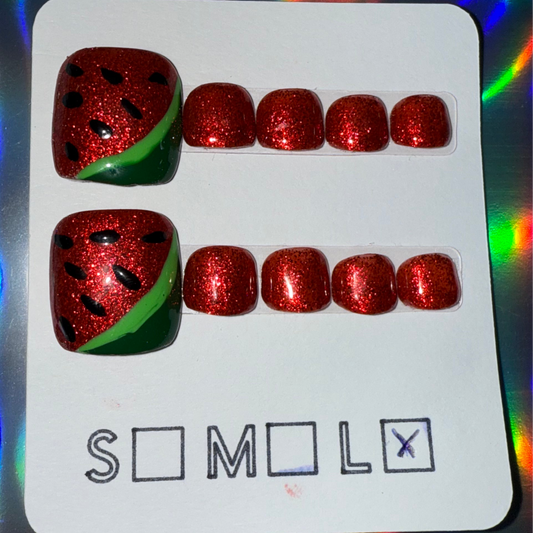 Watermelon Sparkle - Large Press-On Toenails