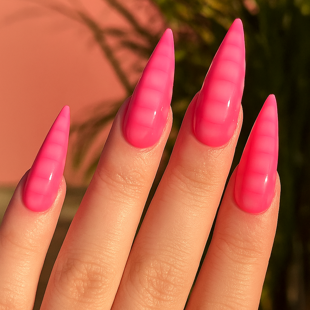 Bold Bloom Energy Pink Blooming Gel Press-On Nails | Long Stiletto  Size Large