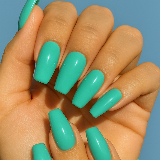 "Teal Temptation" Bright Teal Press-On Nails | Medium Coffin Size Medium