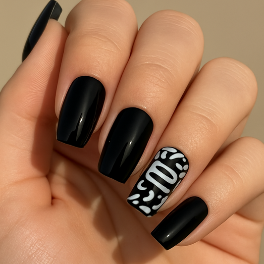 Black Press-On Nails with Composition Notebook Accent – Extra Short Square Shape