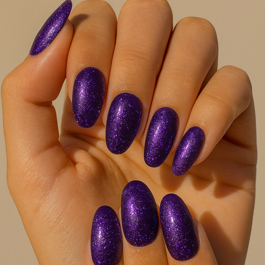 Purple Glitter Press-On Nails – Medium Round Shape