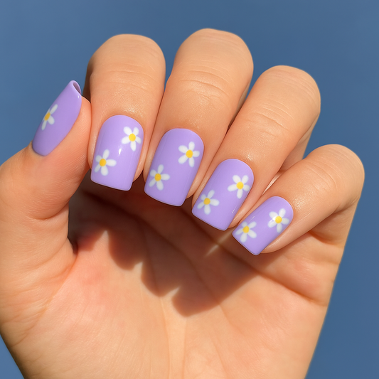 Lilac Bloom Floral Press-On Nails | Short Coffin Size Large