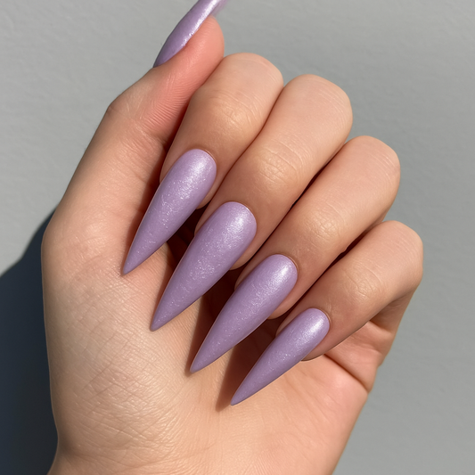 Enchanted Rose Lilac Purple Pearl & Rose Swirl Press-On Nails | Long Stiletto Size Large