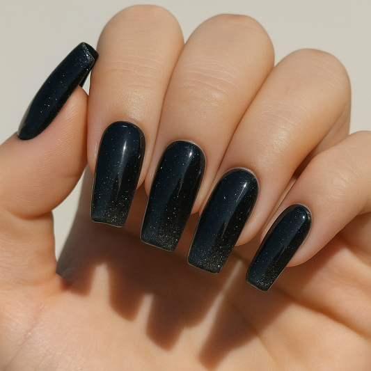 Midnight Gaze Black Cat Eye Press-On Nails | Medium Square Size Medium