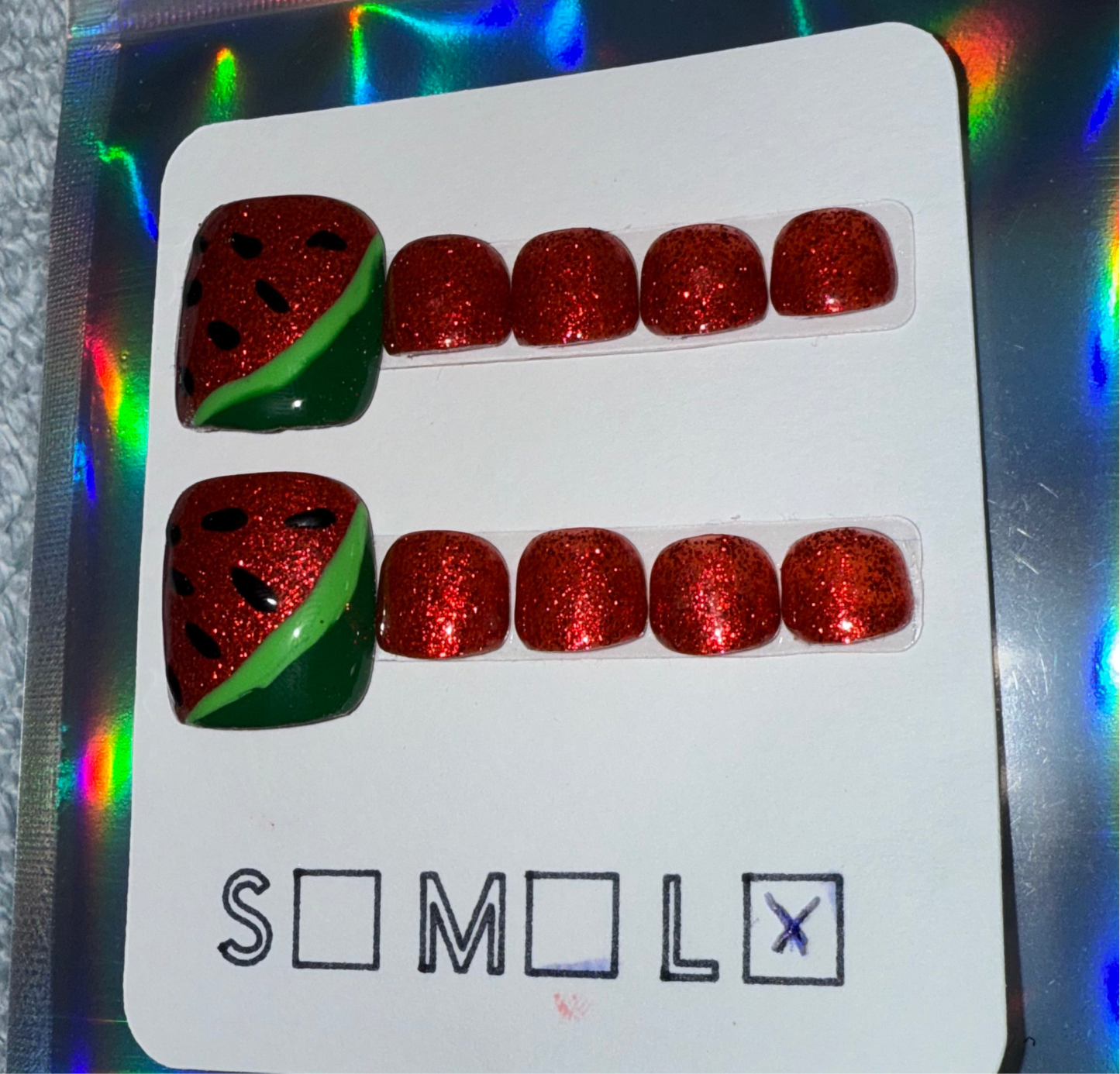 Watermelon Sparkle - Large Press-On Toenails