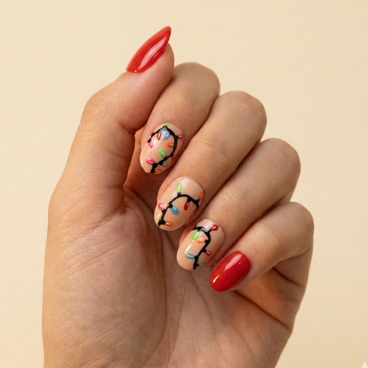 Merry & Bright Christmas Lights Press-On Nails