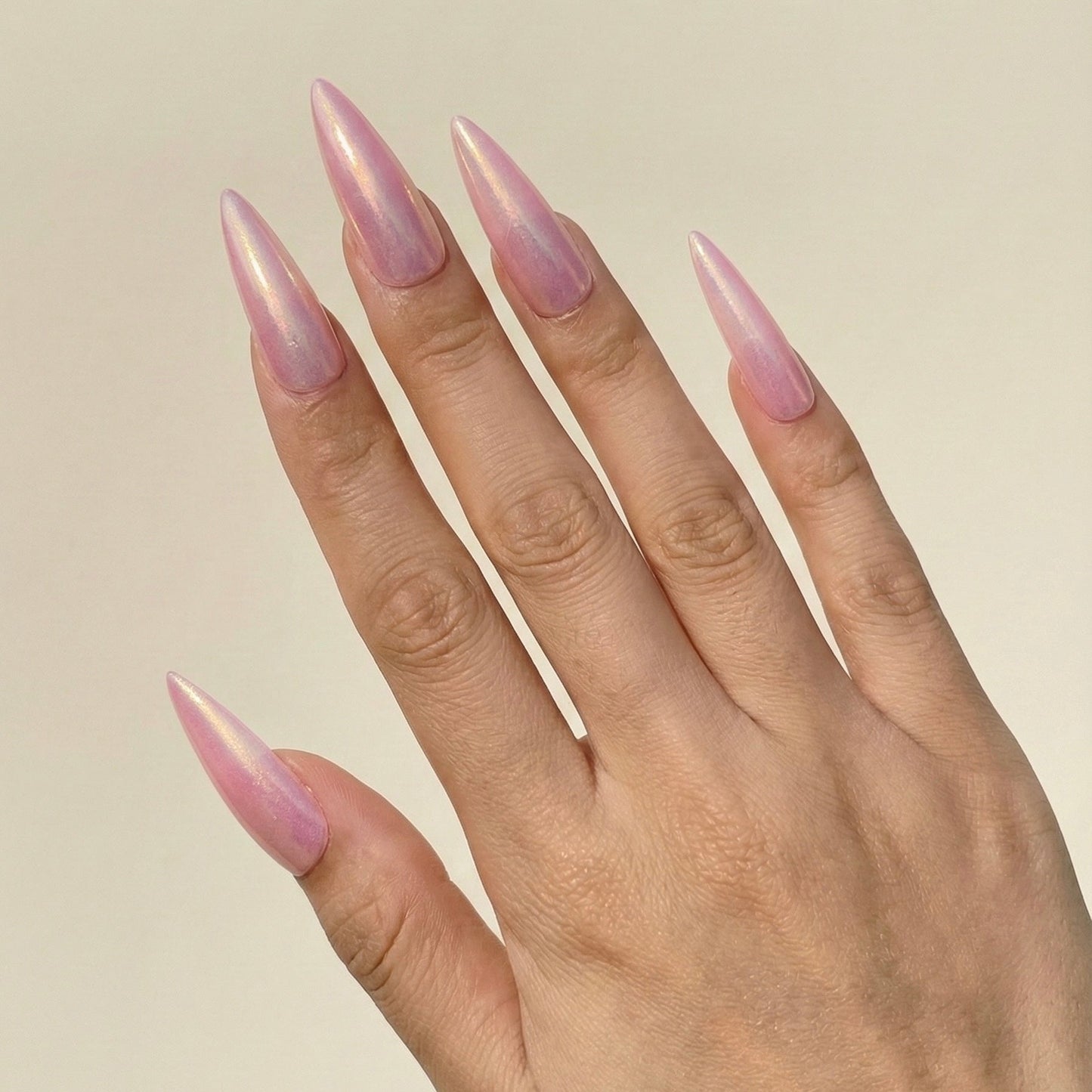 Pink Mermaid Chrome Press-On Nails – Extra Long Stiletto
