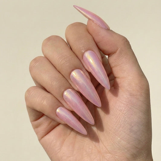 Pink Mermaid Chrome Press-On Nails – Extra Long Stiletto