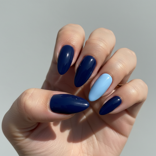 Ocean Depths Dual Blue Press-On Nails | Medium Almond Size Large