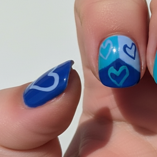 Ocean Heartbeats Kids Blue & Heart Press-On Nails | Size Medium