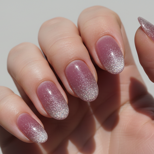 "Pink Pearl Gaze" Sheer Pink Silver Cat Eye Press-On Nails | Medium Round Size Medium