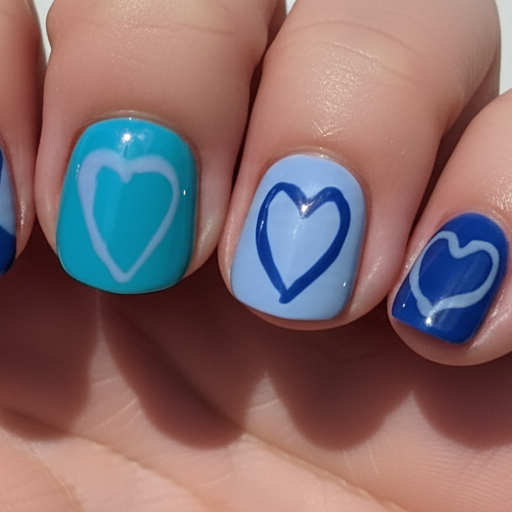 Ocean Heartbeats Kids Blue & Heart Press-On Nails | Size Medium