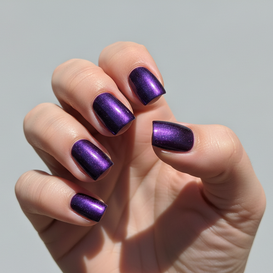 Violet Voltage Purple Chrome Press-On Nails | Extra Short Square Size Medium