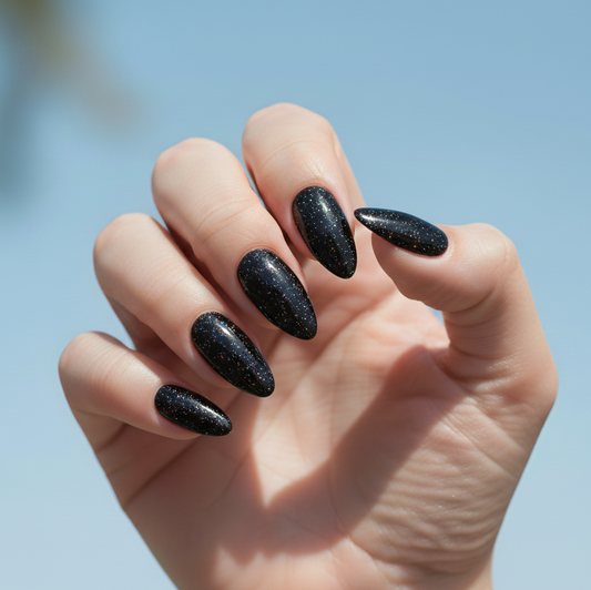 Midnight Sparkle Black Glitter Press-On Nails | Short Round Size Large