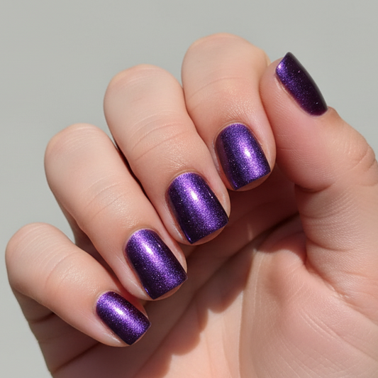 Galaxy Gaze Kids Purple Chrome Press-On Nails | Black Base & Short Round Size Large
