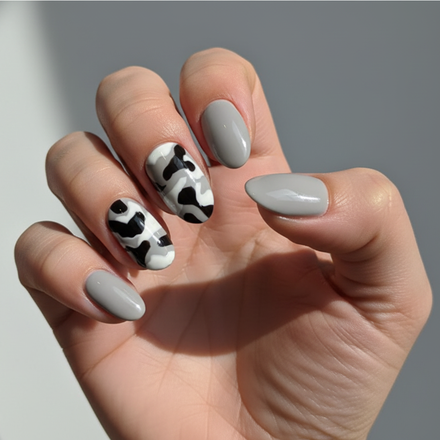 Urban Camo Camouflage Accent Press-On Nails | Medium Round Size Large