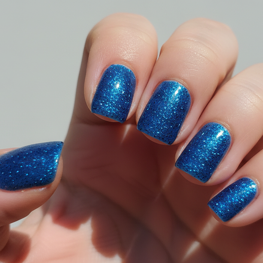 Blue Twinkle Kids Blue Glitter Press-On Nails | Short Round Size Medium