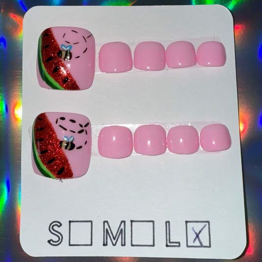 Watermelon Bee Light Pink Matching Press-On Toenails