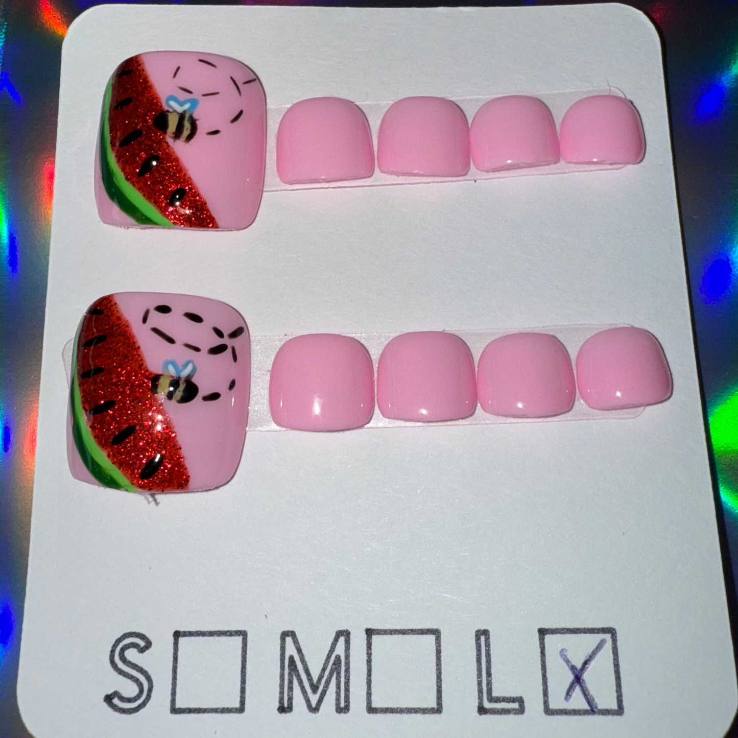 Watermelon Bee Light Pink Matching Press-On Toenails