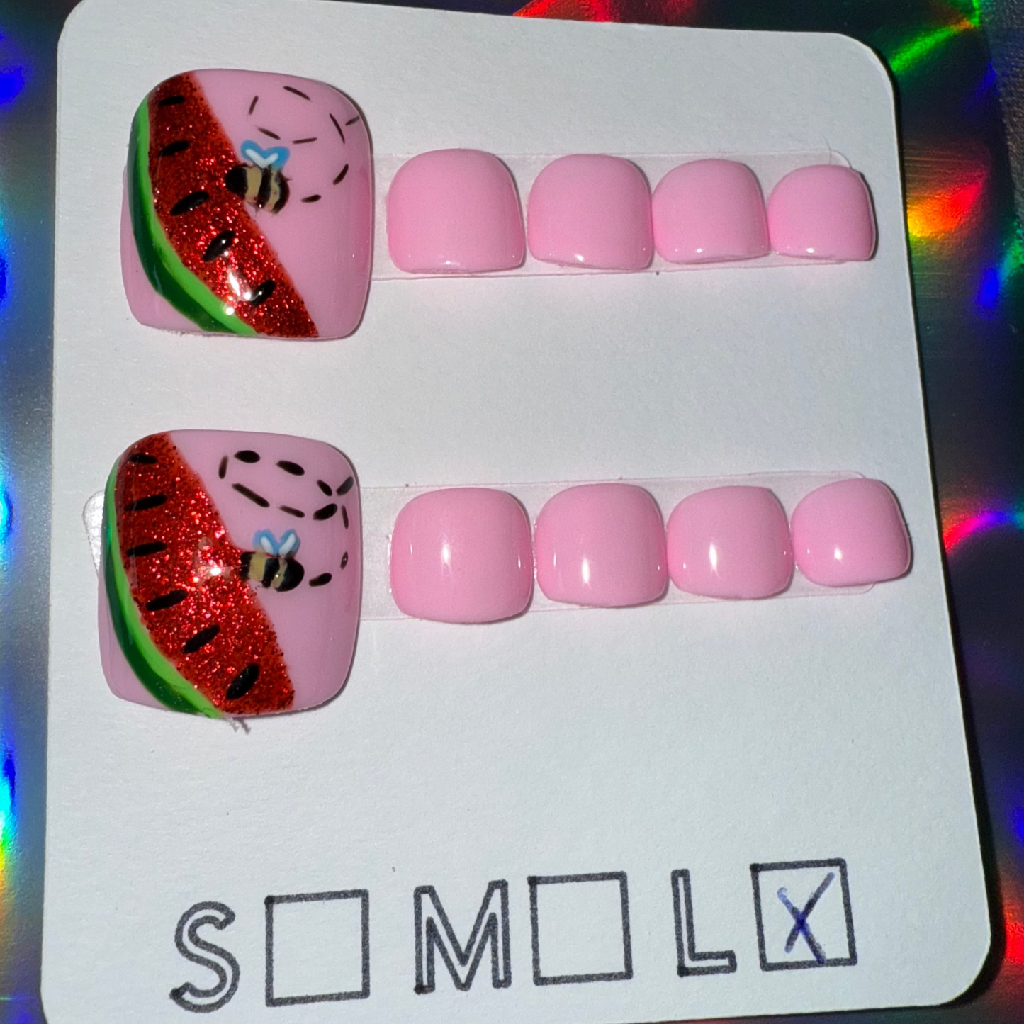 Watermelon Bee Light Pink Matching Press-On Toenails