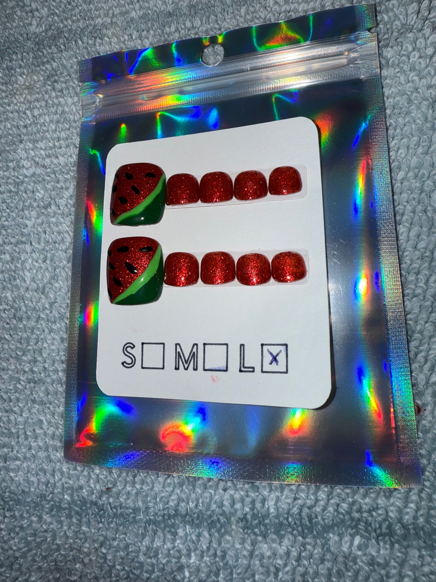Watermelon Sparkle - Large Press-On Toenails