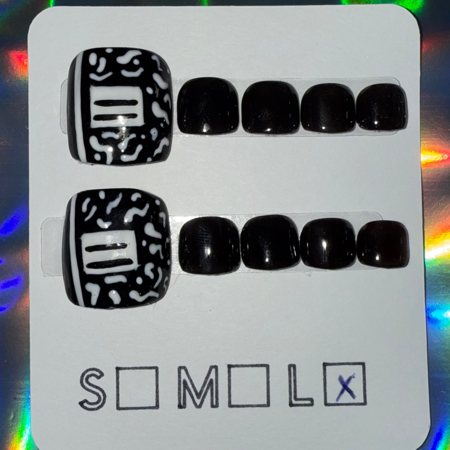 Black Matching Press-On Toenails with Composition Notebook Accent