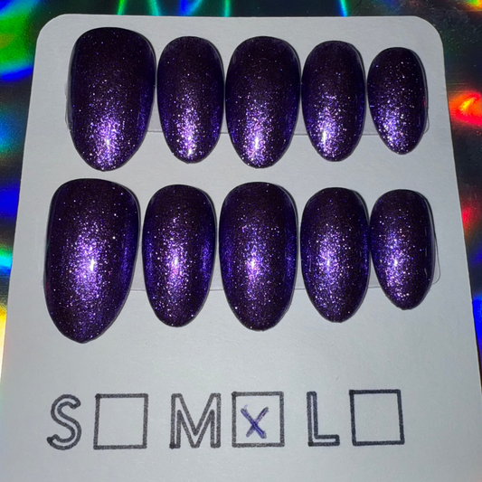 Purple Glitter Press-On Nails – Medium Round Shape