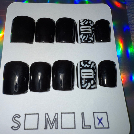 Black Press-On Nails with Composition Notebook Accent – Extra Short Square Shape
