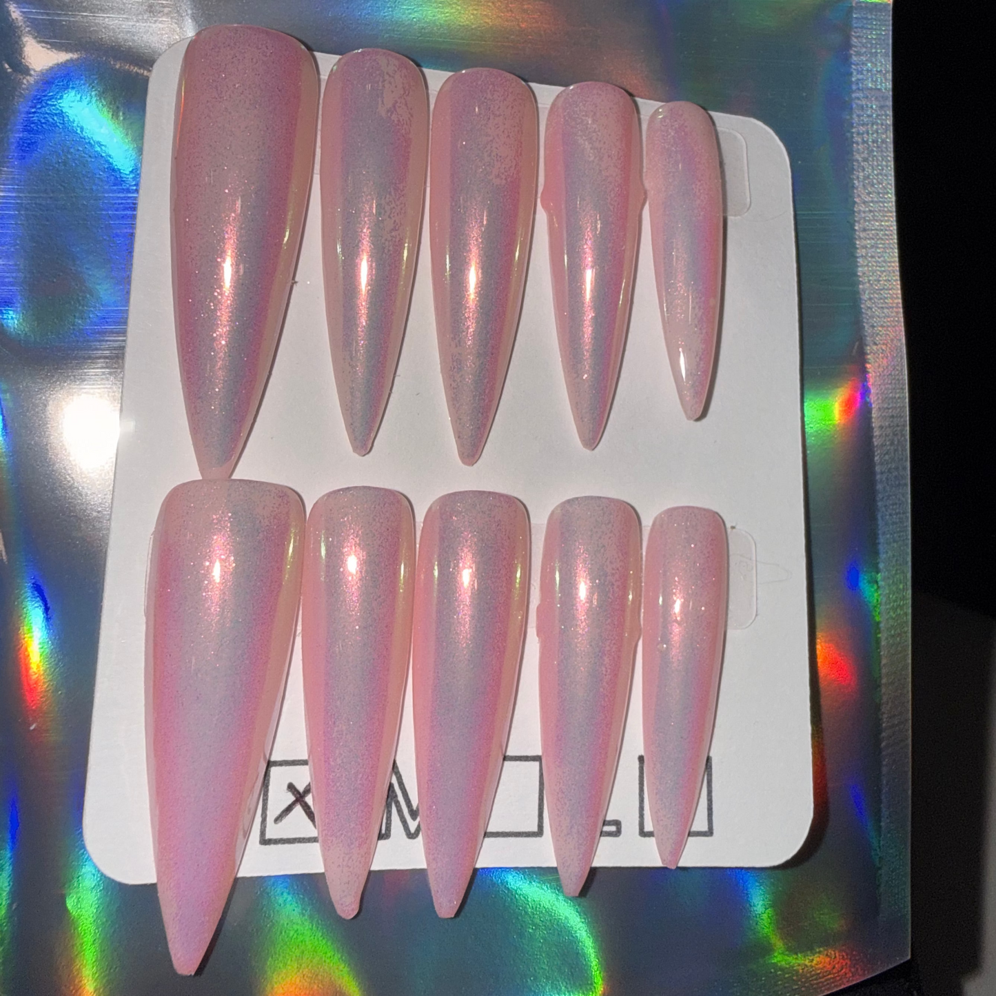 Pink Mermaid Chrome Press-On Nails – Extra Long Stiletto