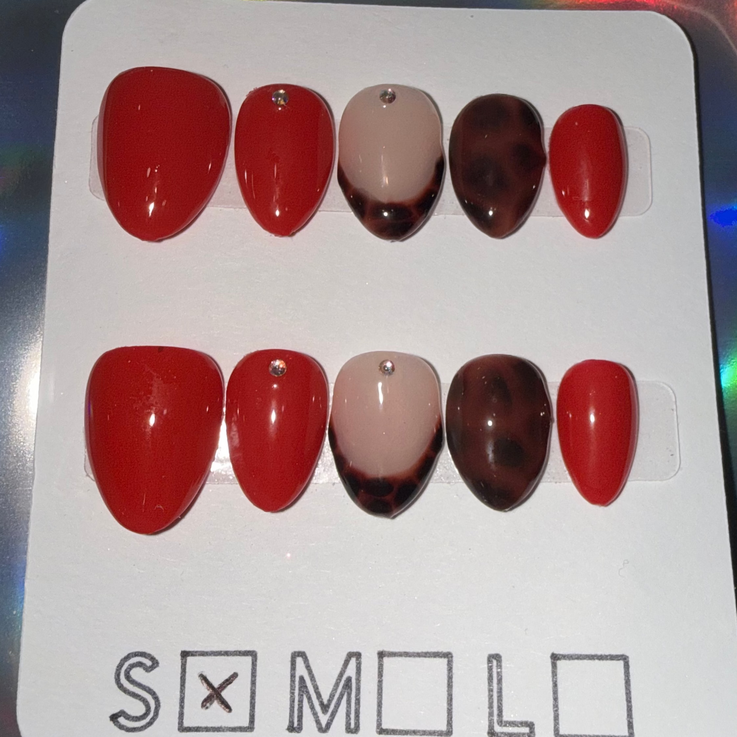 Tortoise Shell & Deep Red Glam Press-On Nails – Extra Short Almond