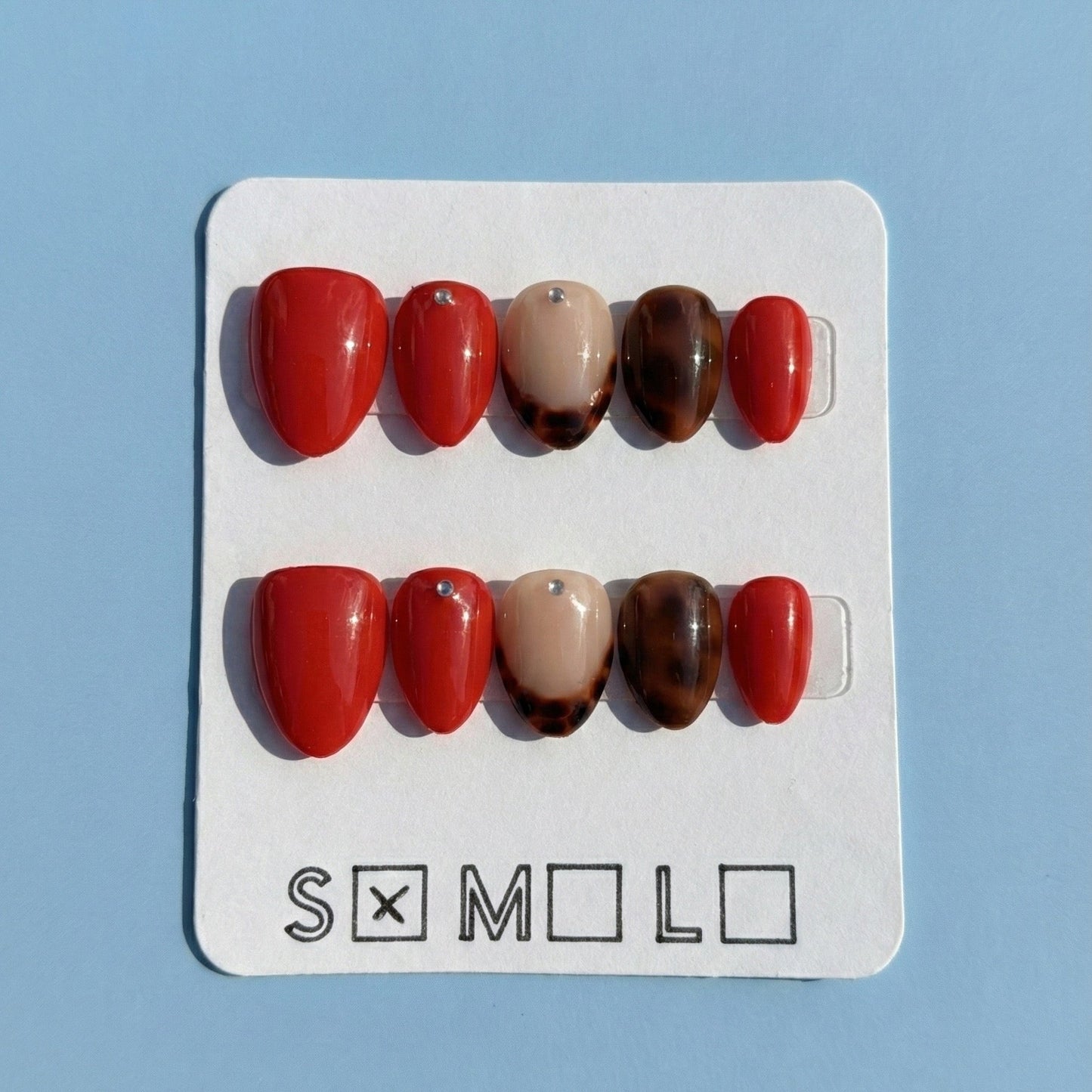 Tortoise Shell & Deep Red Glam Press-On Nails – Extra Short Almond
