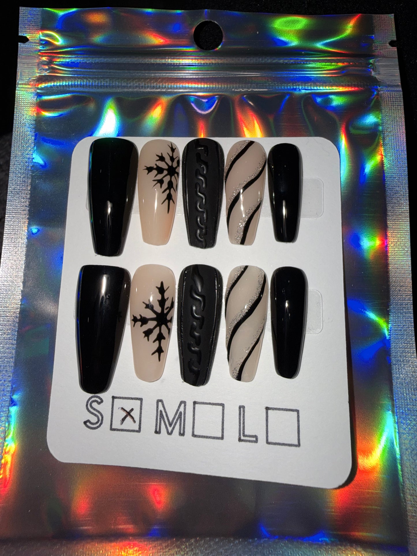 Black & Nude Sweater Weather Press-On Nails – Long Coffin