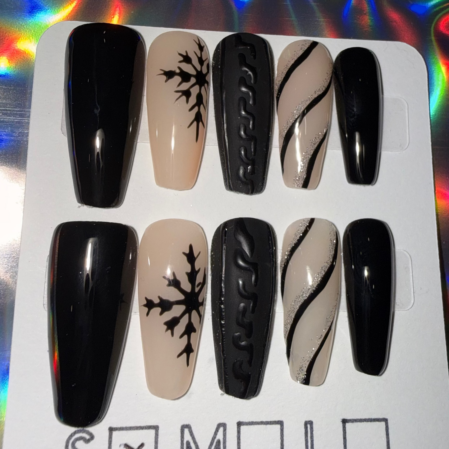 Black & Nude Sweater Weather Press-On Nails – Long Coffin