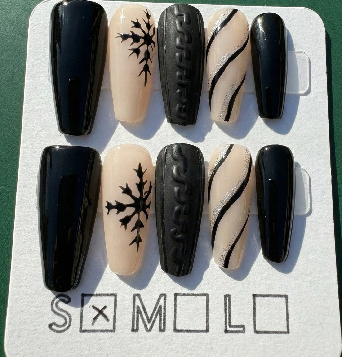 Black & Nude Sweater Weather Press-On Nails – Long Coffin