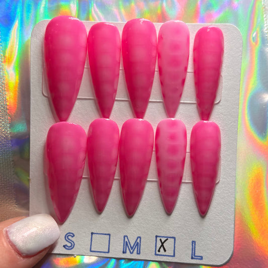 "Bold Bloom Energy" Pink Blooming Gel Press-On Nails | Long Stiletto  Size Large