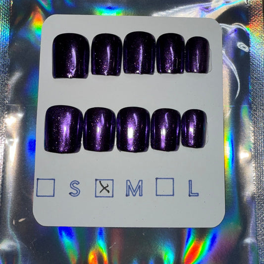 "Violet Voltage" Purple Chrome Press-On Nails | Extra Short Square Size Medium