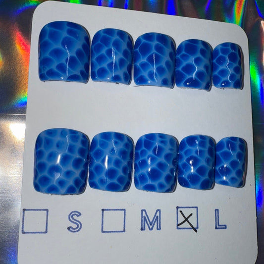 "Blue Bloom" Bright & Light Blue Blooming Gel Press-On Nails | Extra Short Square Size Large