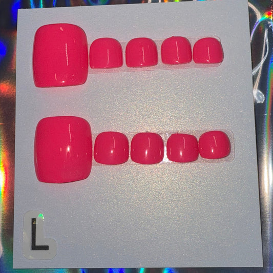 "Pink Pedi Pop" Hot Pink Press-On Toenails | Short Round Size Large