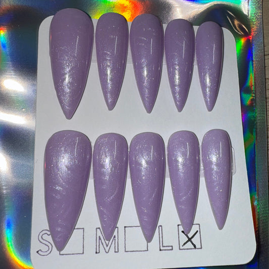 "Enchanted Rose" Lilac Purple Pearl & Rose Swirl Press-On Nails | Long Stiletto Size Large