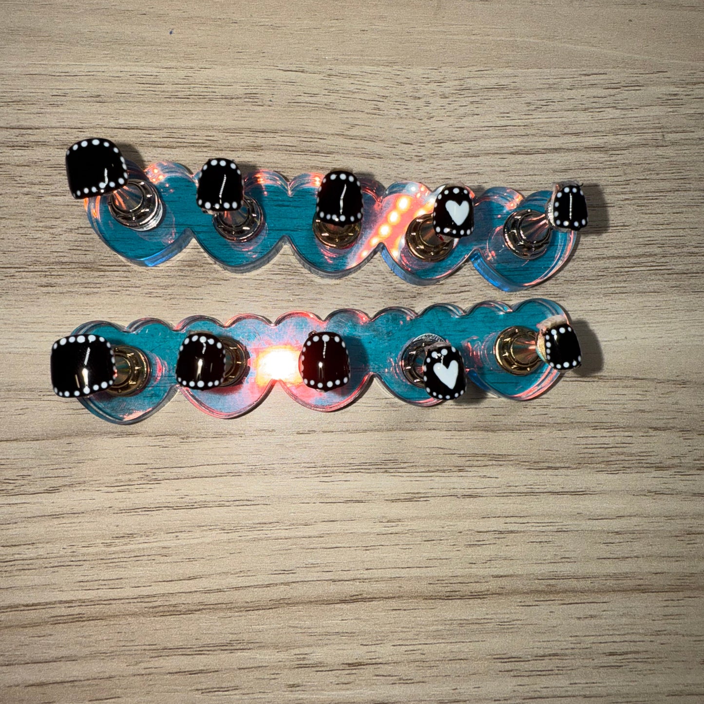 "Stitched Heart" Kids Black Press-On Nails with White Heart & Stitching | Size Medium
