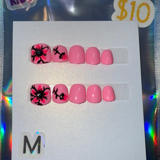 "Sweet Blossom Kids" Pink Floral Press-On Nails | Size Medium