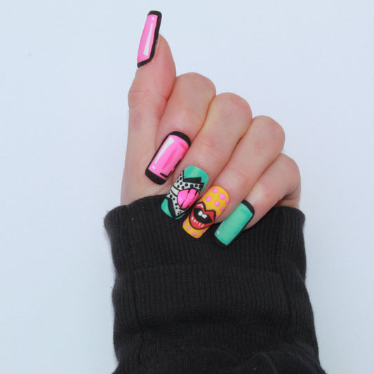 "Pop Culture Perfection" Pop Art Matte Press-On Nails | Medium Square Size Small