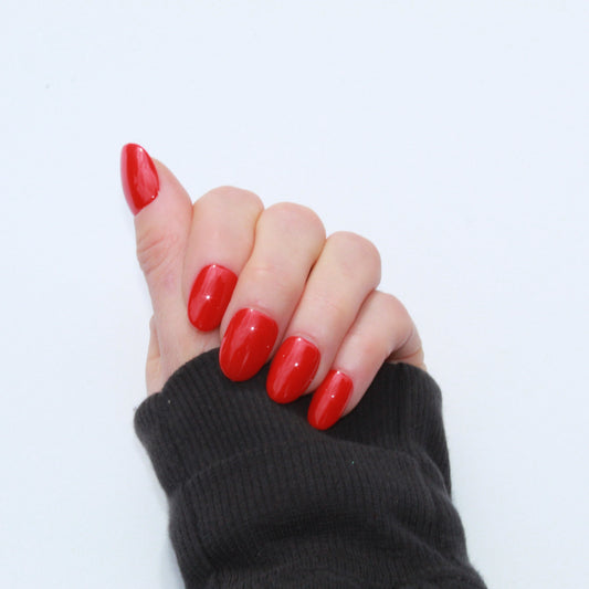 "Scarlet Kiss" Bright Red Press-On Nails | Short Round Size Medium